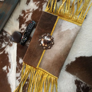 Fringed, cowhide, Envelope clutch
